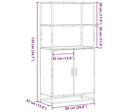 Highboard Grey Sonoma 68X35X139 Cm Engineered Wood And Metal Vidaxl