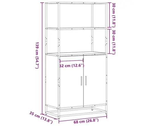Augstā Dēlis Ozola Krāsa 68X35X139 Cm Inženierijas Koks Metāls Vidaxl