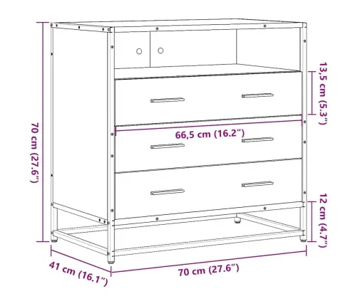 Atvilktņu Skapītis, Melns, 70X41X70 Cm, Inženierijas Koks Vidaxl