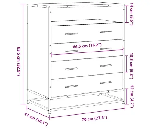 Kummut, Must, 70 X 41 X 83,5 cm Tehispuit