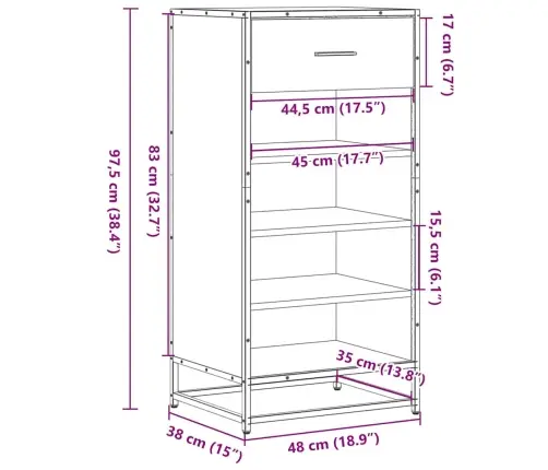 Apavu Plaukts Pelēks Sonoma 48X38X97,5 Cm Inženierijas Koks Vidaxl