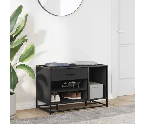 Batų Suolas Juodas 80X40X53,5 Cm Mediena Ir Metalas
