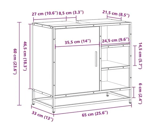 Vonios Kambario Spintelė, Ruda, 65X33X60 cm Mediena Vonios Kambario Spintelė, Ruda, 65X33X60 cm Mediena