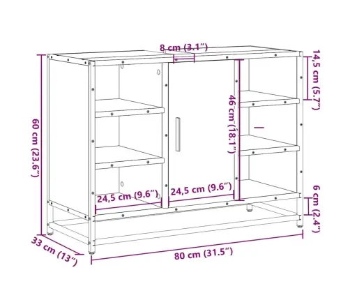 Vonios Spintelė Praustuvui, Dūminio Ąžuolo, 80X33X60cm Mediena