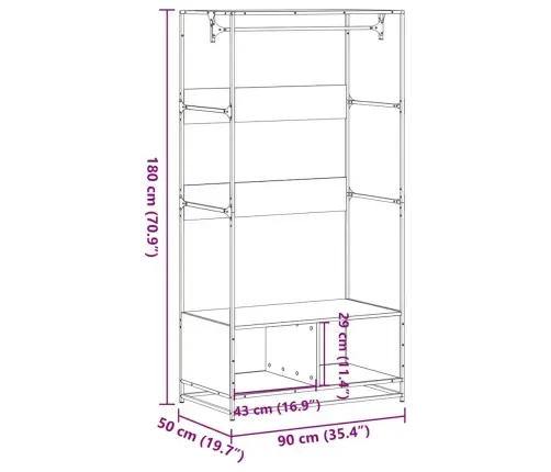 Drēbju Skapis, Ozolkoka Krāsa, 90X50X180 Cm, Inženierijas Koks Vidaxl
