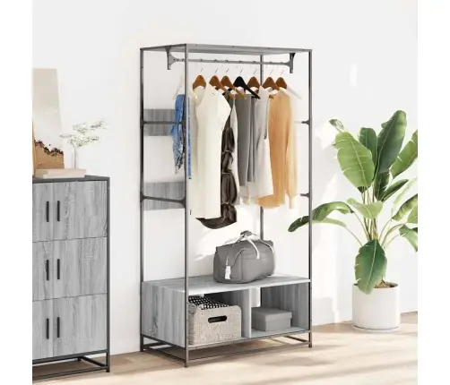 Drēbju Skapis, Pelēka Ozola, 90X50X180 Cm, Inženierijas Koks Vidaxl