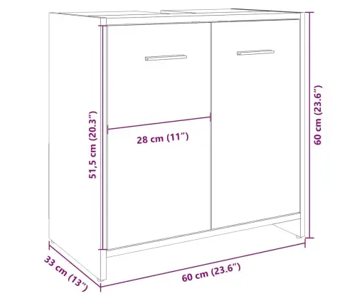 Izlietnes Skapītis, Koka Krāsa, 60X33X60 Cm, Inženierijas Koks Vidaxl Izlietnes Skapītis, Koka Krāsa, 60X33X60 Cm, Inženierijas Koks Vidaxl