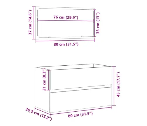 Vannasistabas Skapis Ar Spoguli, Sonomas Ozols, 80X38,5X45 Cm Vidaxl