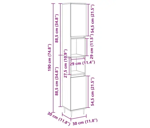 Vannasistabas Skapis, Ozola, 30X30X190 Cm, Inženierijas Koks Vidaxl
