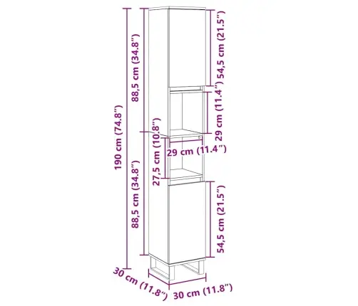 Vannasistabas Skapis, Ozola, 30X30X190 Cm, Inženierijas Koks Vidaxl