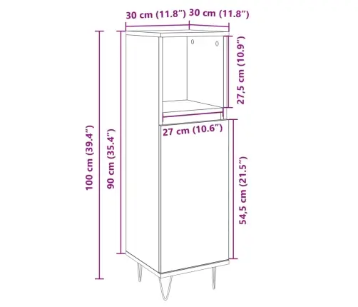 Vannitoakapp, Sonoma Tamm, 30 X 30 X 100 cm Tehispuit