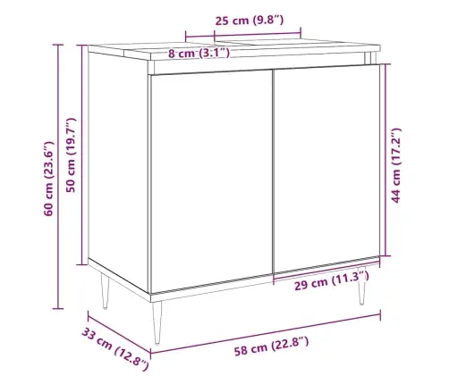 Vannasistabas Skapītis, Ozola, 58X33X60 Cm, Inženierijas Koks Vidaxl