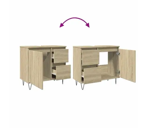 Vonios Kambario Spintelė, Ąžuolo, 65X33X60cm Apdirbta Mediena