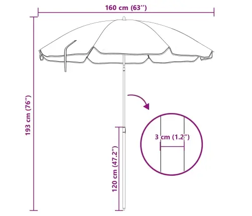Pludmales Lietussargs Ar Metāla Stabu Zilā Un Baltā Krāsā 161X193 Cm Poliesters Vidaxl