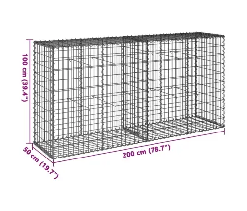 Gabiono Krepšys Su Dangčiu, 200X50X100cm Galvanizuota Geležis