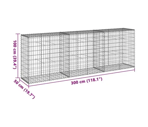 Gabiono Krepšys Su Dangčiu, 300X50X100cm Galvanizuota Geležis