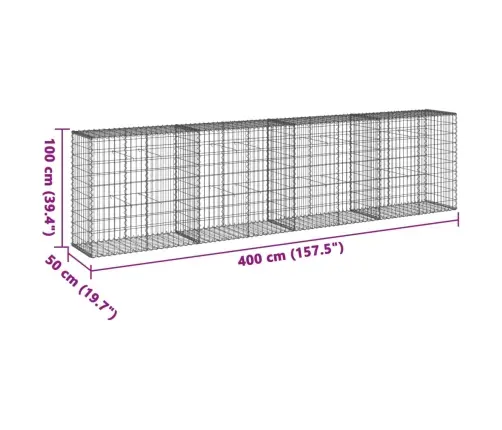 Gabiona Grozs Ar Vāku, 400X50X100 Cm, Cinkota Dzelzs Vidaxl