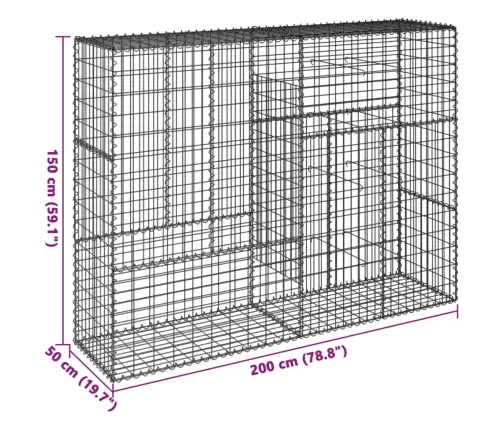 Gabiona Grozs Ar Vāku, 200X50X150 Cm, Cinkota Dzelzs Vidaxl