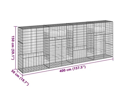 Gabiona Grozs Ar Vāku, 400X50X150 Cm, Cinkota Dzelzs Vidaxl