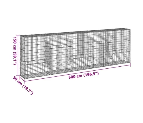 Gabiona Grozs Ar Vāku, 500X50X150 Cm, Cinkota Dzelzs Vidaxl