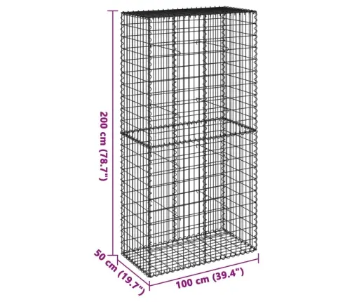 Gabiono Krepšys Su Dangčiu, 100X50X200cm Galvanizuota Geležis
