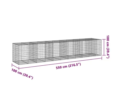 Gabiona Grozs Ar Vāku, 550X100X100 Cm, Cinkota Dzelzs Vidaxl