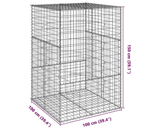 Kaanega Gabioonkorv, 100 X 100 X 150 cm Tsingitud Raud