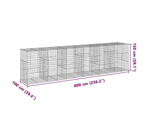 Gabiona Grozs Ar Vāku, 600X100X150 Cm, Cinkota Dzelzs Vidaxl