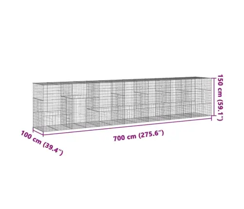 Gabiona Grozs Ar Vāku, 700X100X150 Cm, Cinkota Dzelzs Vidaxl
