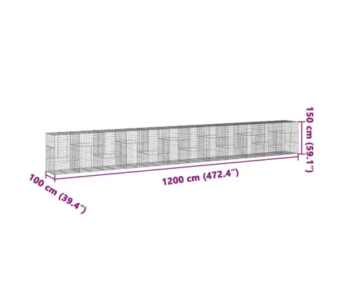 Kaanega Gabioonkorv, 1200X100X150 cm Tsingitud Raud