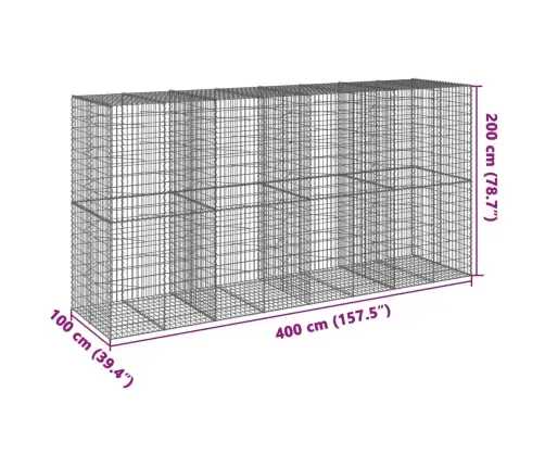 Gabiona Grozs Ar Vāku, 400X100X200 Cm, Cinkota Dzelzs Vidaxl