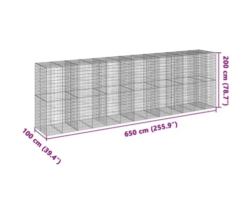 Gabiona Grozs Ar Vāku, 650X100X200 Cm, Cinkota Dzelzs Vidaxl