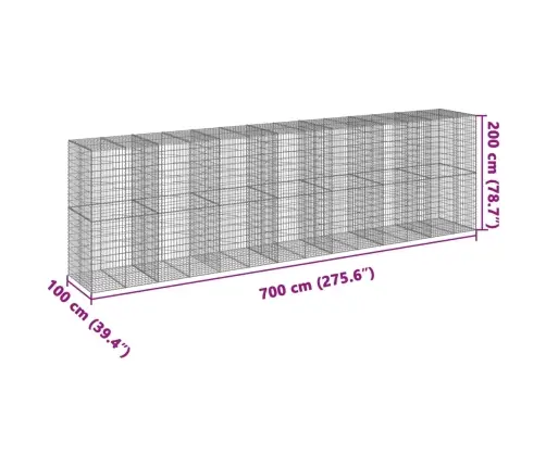 Gabiona Grozs Ar Vāku, 700X100X200 Cm, Cinkota Dzelzs Vidaxl