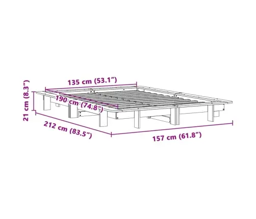 Voodiraam Ilma Madratsita, Vahapruun, 135 X 190 cm Männipuit