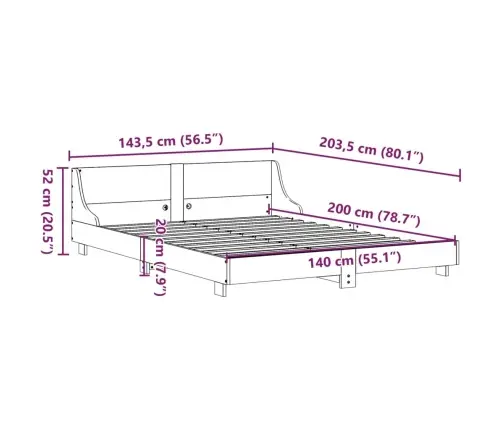 Gulta Bez Matrača, Vaska Brūnas, 140X200 Cm, Priedes Masīvkoks Vidaxl