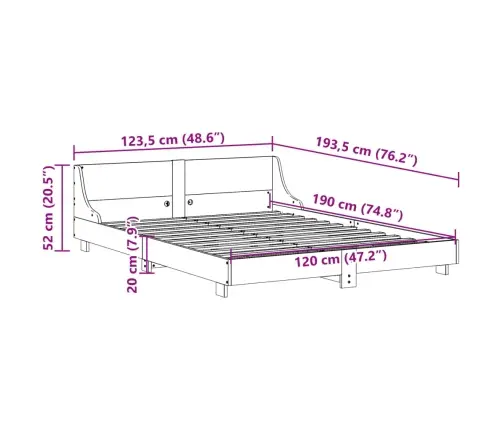 Voodiraam Ilma Madratsita, 120 X 190 cm Männipuit