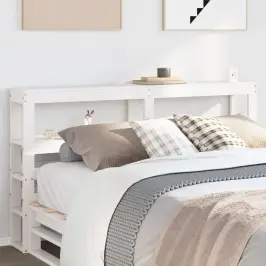 Riiulitega Voodipeats, Valge, 150 cm Männipuit