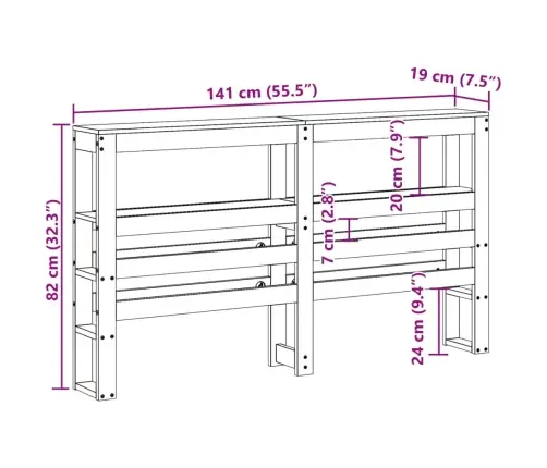 Galvgalis Ar Plauktiem, Balts, 135 Cm, Priedes Masīvkoks Vidaxl