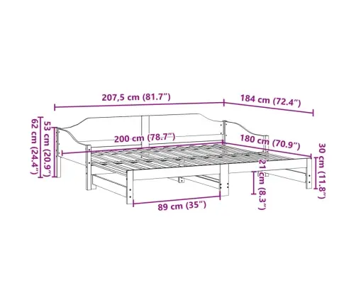 Päevavoodi Väljatõmmatava Osaga, 90 X 200 cm Männipuit