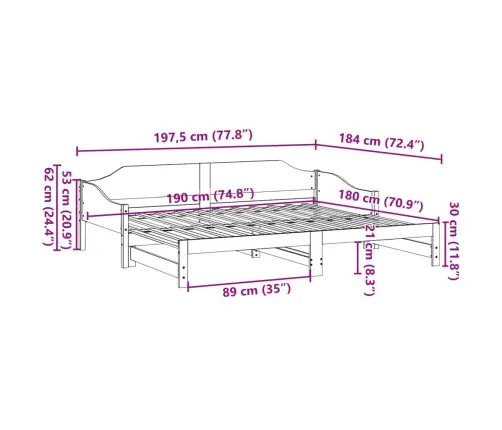 Izvelkams Dīvāns, Balts, 90X190 Cm, Priedes Masīvkoks Vidaxl