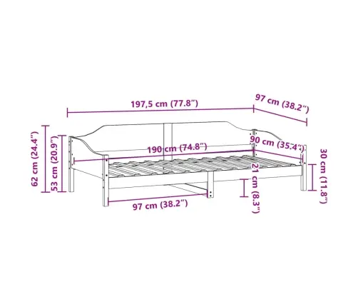 Gulta Bez Matrača, Balts, 90X190 Cm, Priedes Masīvkoks Vidaxl