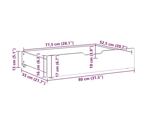 Gultas Atvilktnes Ar Riteņiem, 2 Gb., 80X55X17 Cm, Priedes Koks Vidaxl