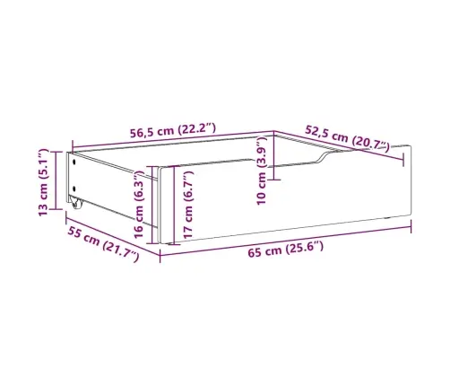 Gultas Atvilktnes Ar Riteņiem, 2 Gb., 65X55X17 Cm, Priedes Koks Vidaxl