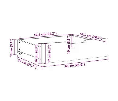Gultas Atvilktnes, 2 Gab., Baltas, 65X55X17 Cm, Priedes Koks Vidaxl