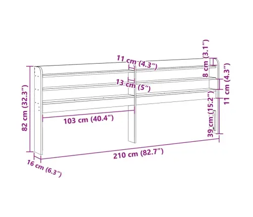 Galvgalis Ar Plauktiem, Balts, 200 Cm, Priedes Masīvkoks Vidaxl