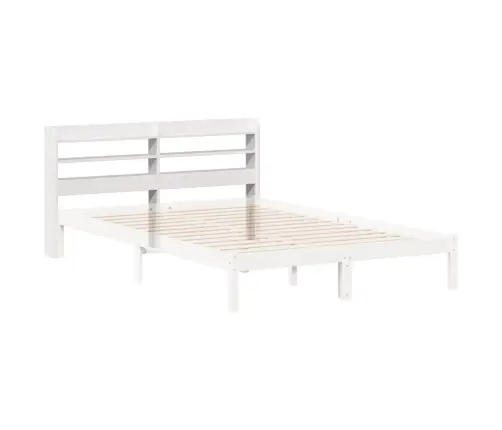 Riiulitega Voodipeats, Valge, 150 cm Männipuit