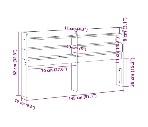 Galvgalis Ar Plauktiem, Balts, 135 Cm, Priedes Masīvkoks Vidaxl