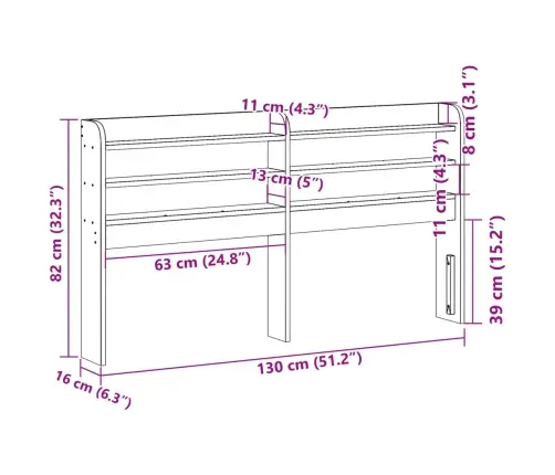 Galvgalis Ar Plauktiem, Balts, 120 Cm, Priedes Masīvkoks Vidaxl