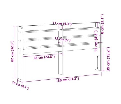 Riiulitega Voodipeats, Vahapruun, 120 cm Männipuit