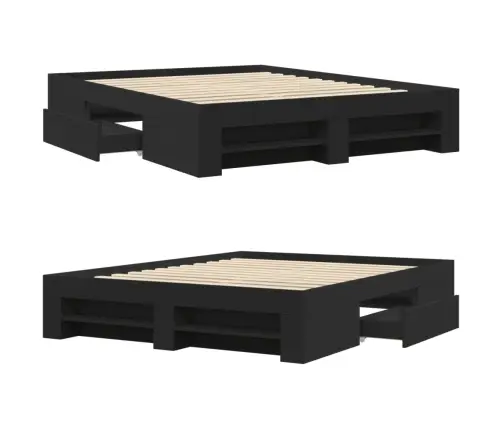 Gultas Rāmis, Melns, 150X200 Cm, Inženierijas Koks Vidaxl